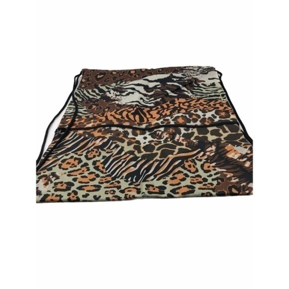 Drawstring Backpack Bag Women OS Brown Animal Print Leopard Zebra Safari
